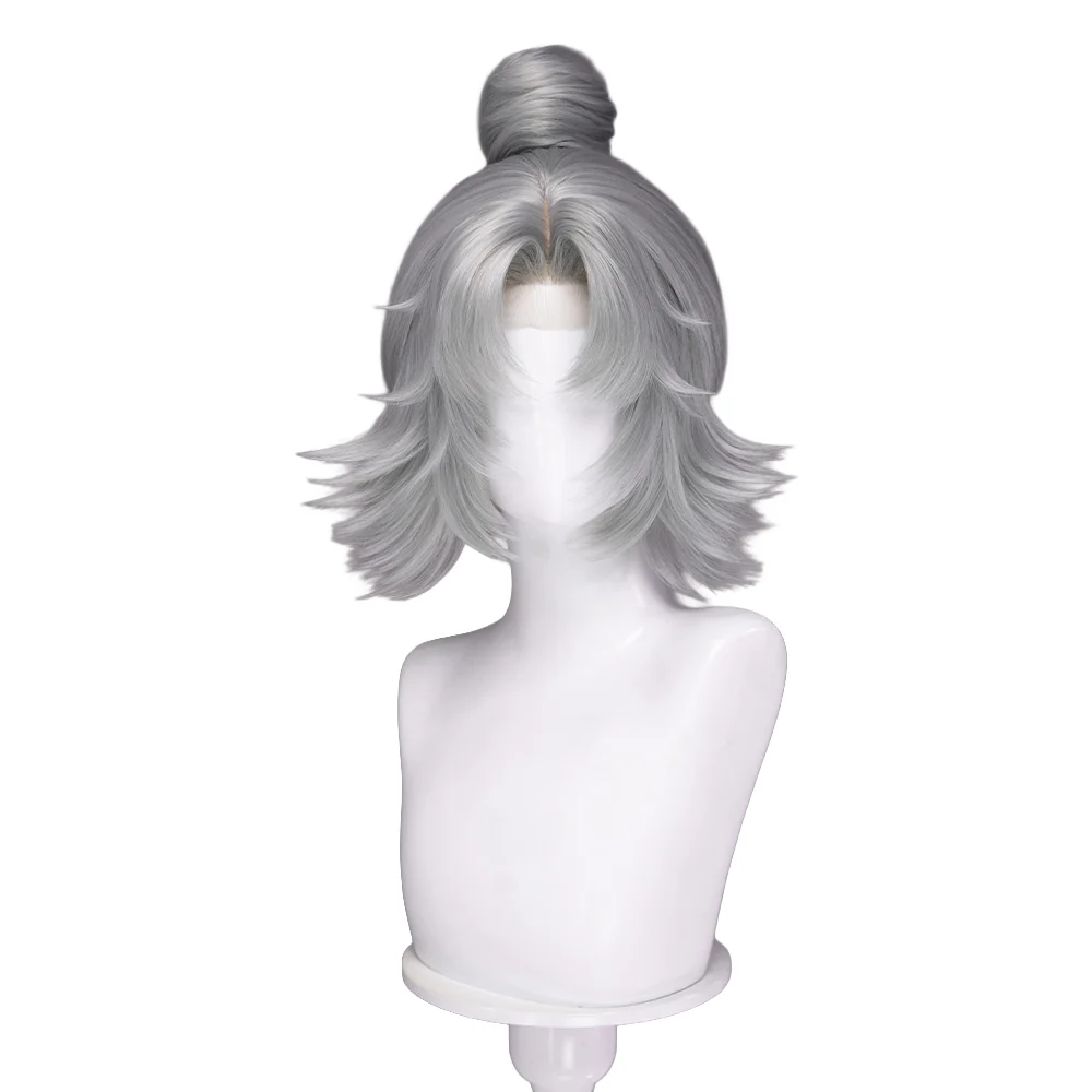 【Front Lace Ready For Ship】【Small Area Front Lace】Dokidoki Game Cosplay Wig Short Curly White Hair Detachable Buns - Image 7