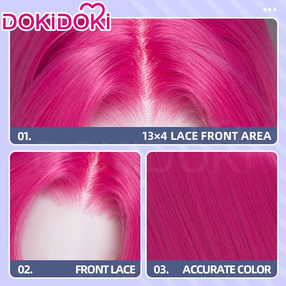 【Front Lace】DokiDoki Manga Anime Cosplay Wig Long Straight Red Pink Burgundy Hair - Image 6