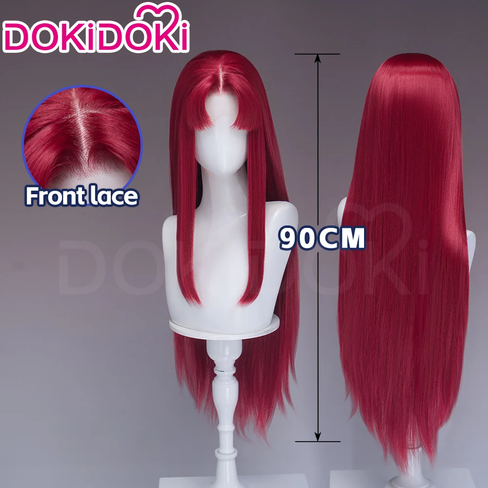 【Front Lace】DokiDoki Manga Anime Cosplay Wig Long Straight Red Pink Burgundy Hair - Image 8