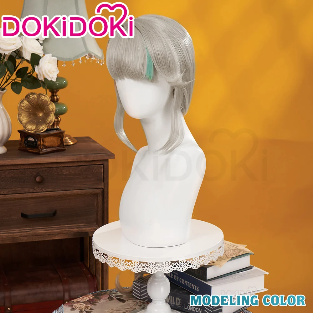DokiDoki Game Genshin Impact Cosplay Fontaine  Lynette Wig Silver Cute Green Hight Hair/ Wefts/Tattoo Sticker - Image 7