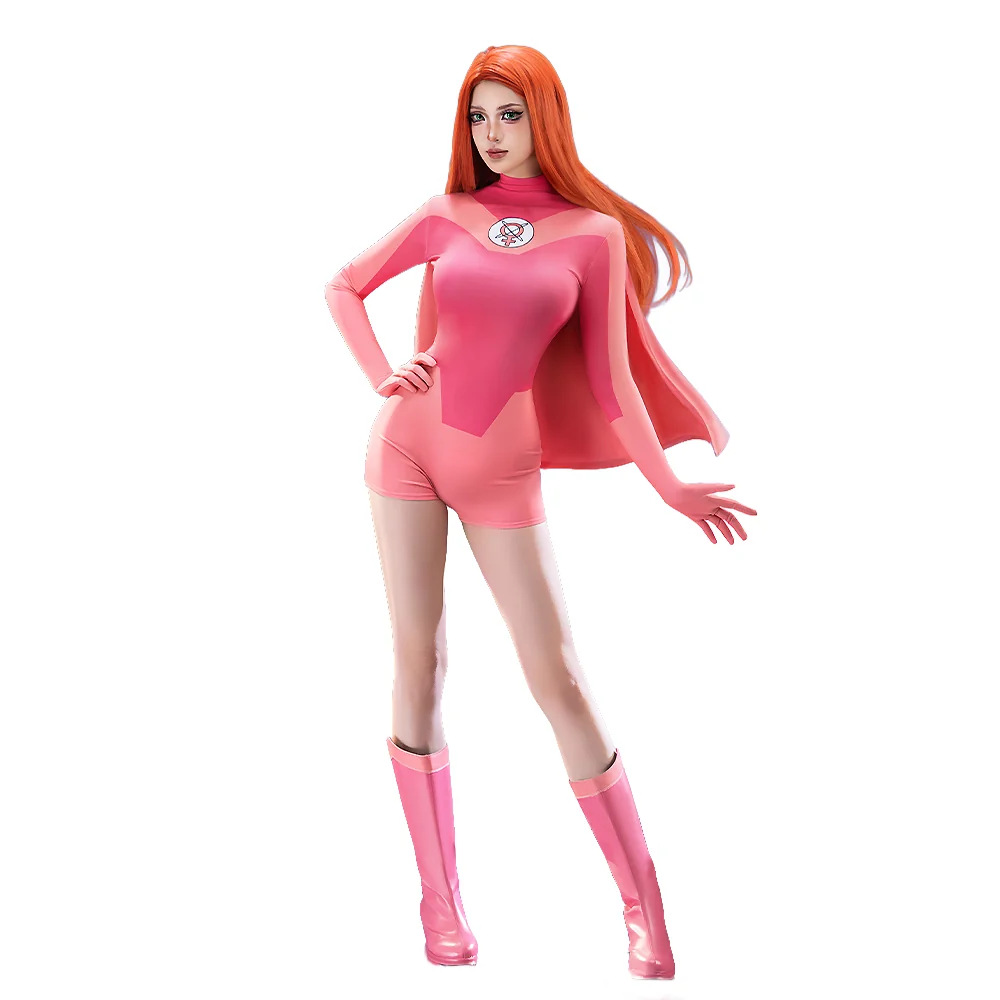 【Size S-3XL】DokiDoki-R Movie Cosplay Pink Female Costume Bodysuit - Image 5