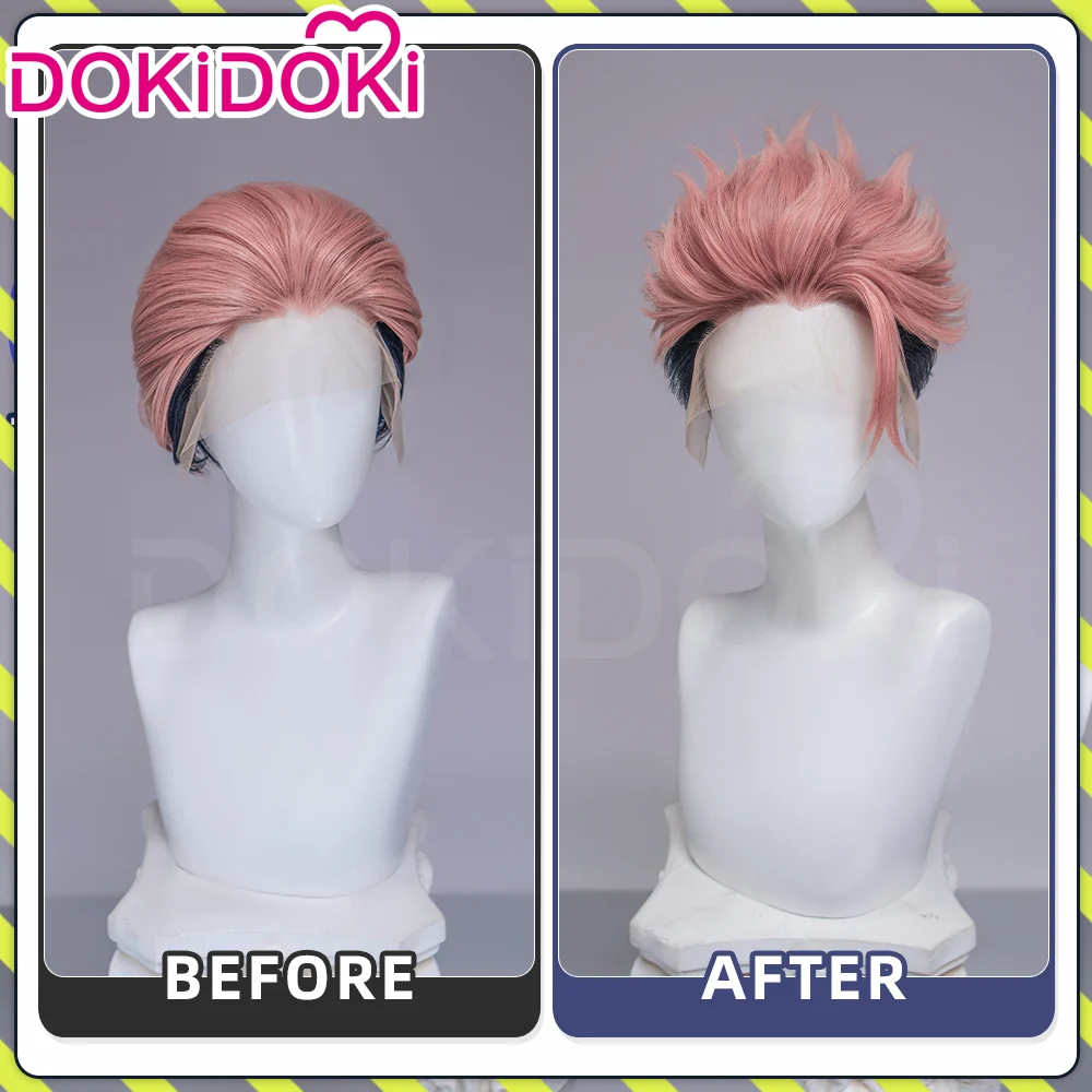 【Front Lace】DokiDoki Anime Cosplay Wig Short Pink Black Hair Halloween - Image 10