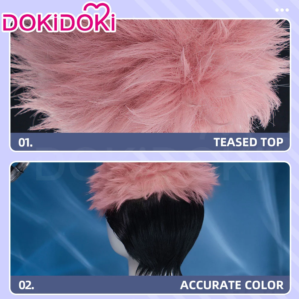 【Front Lace】DokiDoki Anime Cosplay Wig Short Pink Black Hair Halloween - Image 5