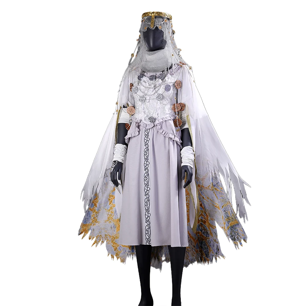 【Size S-3XL】DokiDoki-R Game Cosplay Costume White Golden Dress Dawn - Image 7