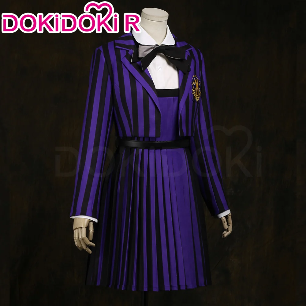 【Size XS-2XL】DokiDoki-R TV Cosplay Addamms Costume Uniform Purple Black Stripes - Image 4