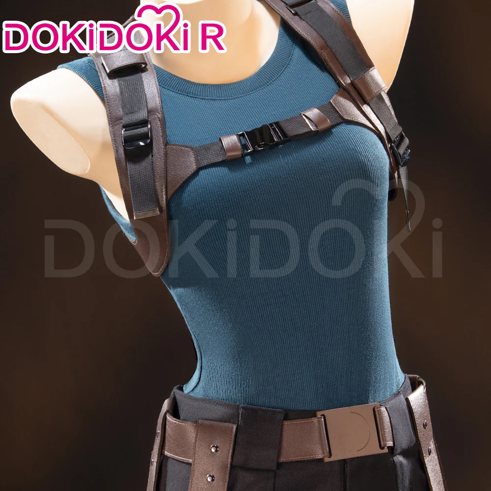 【Size XS-3XL】DokiDoki-R Game Cosplay Green Blue Vest Costume Belt With Glasses - Image 4