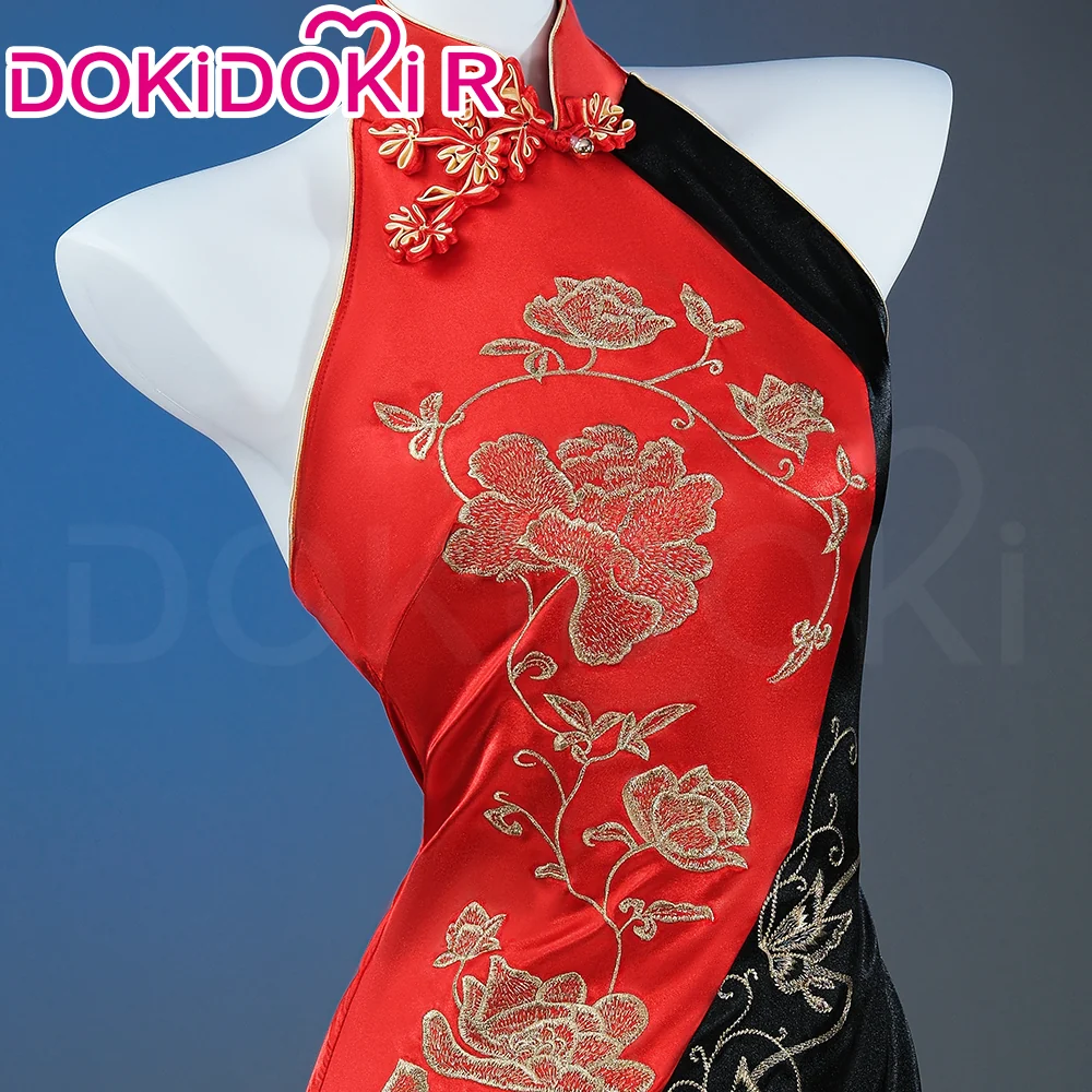 【Size XS-3XL】DokiDoki-R Game Cosplay Costume Red Black Cheongsam  Chinese Style Dress - Image 4