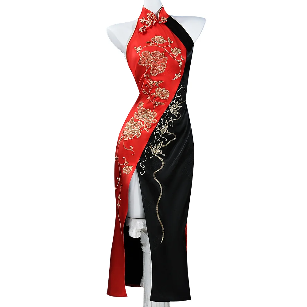 【Size XS-3XL】DokiDoki-R Game Cosplay Costume Red Black Cheongsam  Chinese Style Dress - Image 5