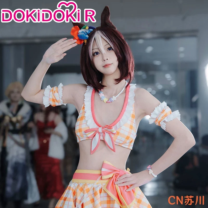 【Size XS-XL】DokiDoki-R Anime Game Cosplay Costume White Orange Swimsuit Hopping ♪ Happy Heart - Image 4