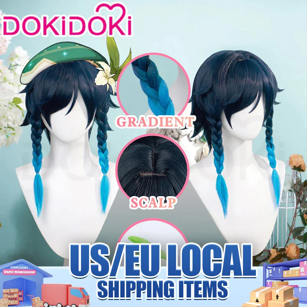 【US/EU LOCAL SHIPPING】【Gradient Ver 】DokiDoki Game Genshin Impact Venti Cosplay Wig Black Blue Wig
